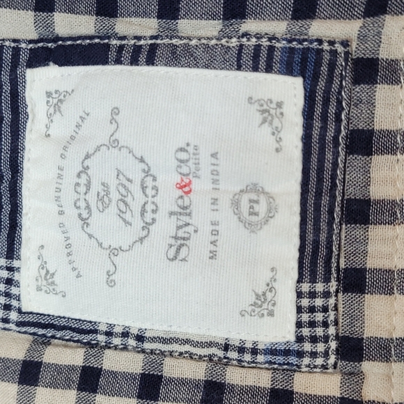 NEW STYLE & CO BLUE PLAID LONG ROLL TAB SLEEVE BUTTON-UP SHIRT - Picture 15 of 16